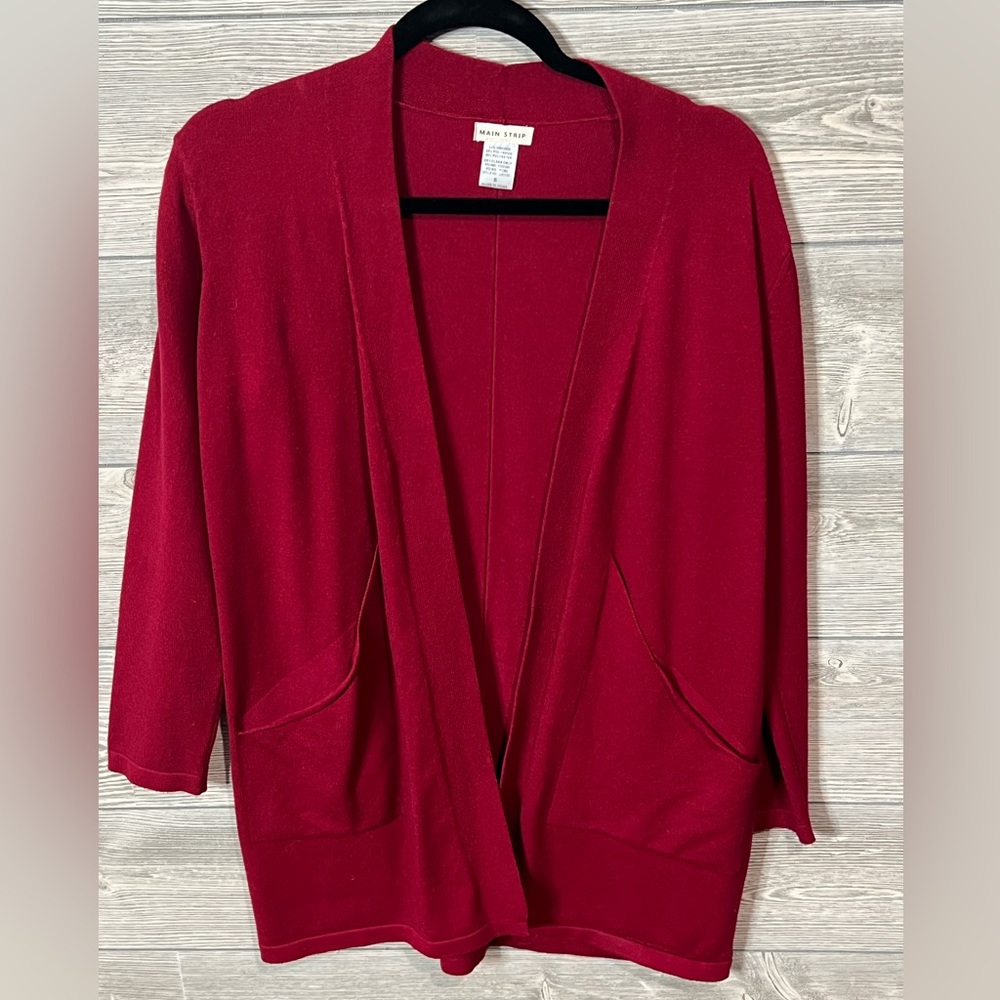 Main Strip Ruby Red Open Cardigan With Front Pockets Size Small - Picture 3 of 8